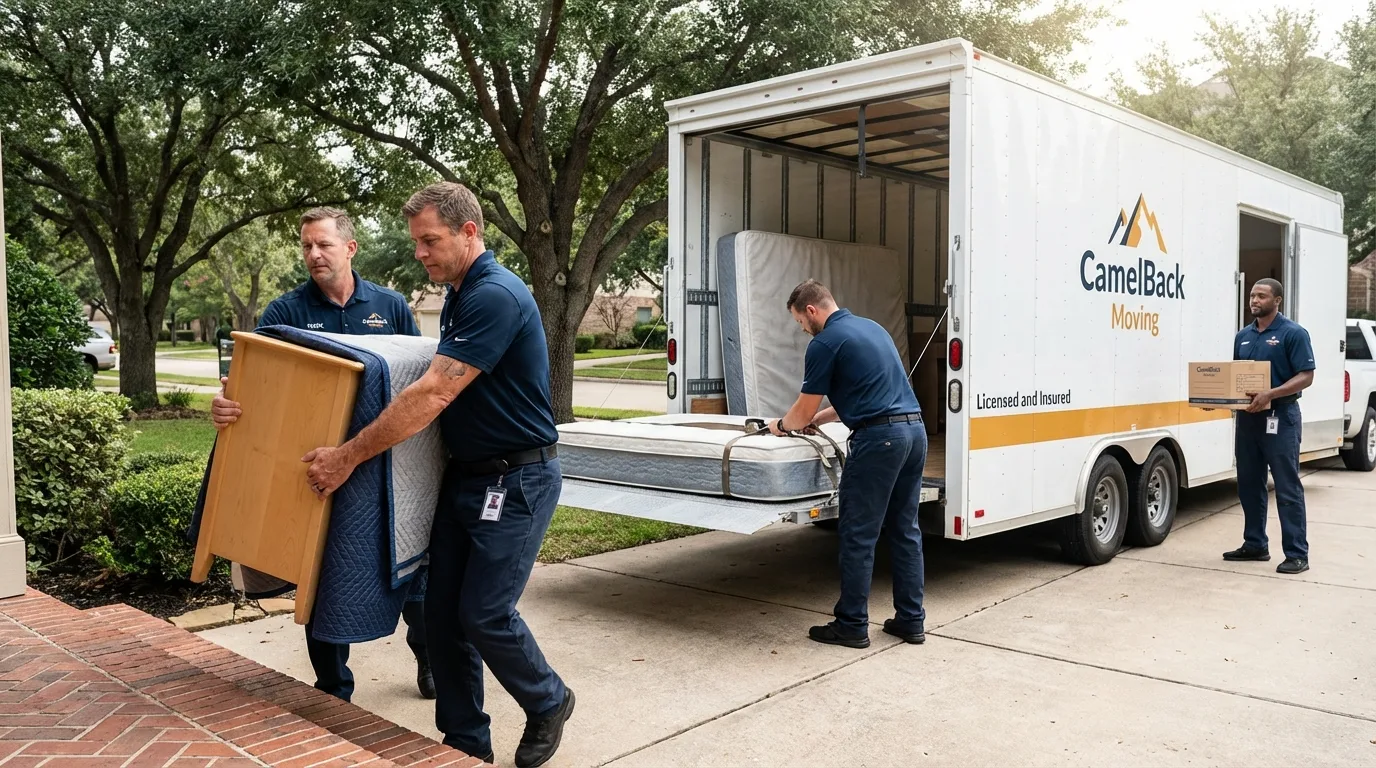 Crew loading residential truck for cross-state move from Tulsa, OK
